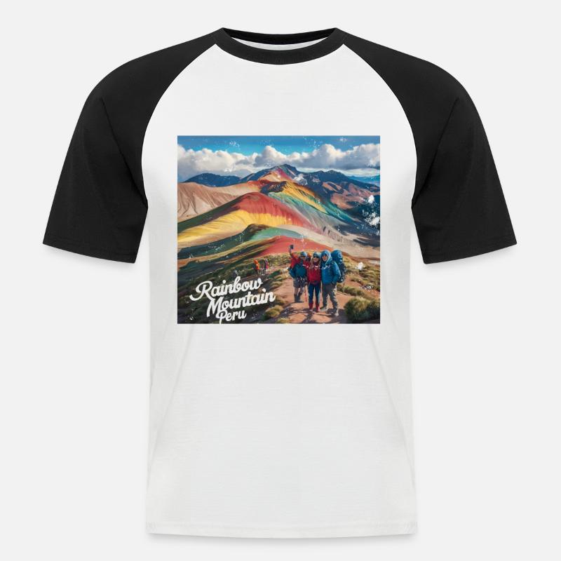 Rainbow Mountain Peru - Männer Baseball-T-Shirt - Weiß/Schwarz