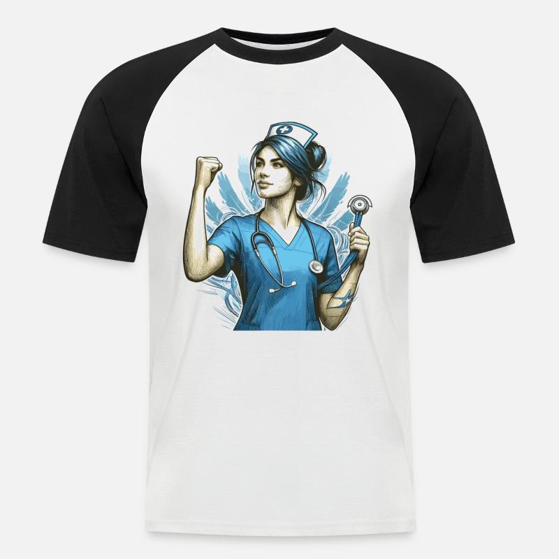 Krankenschwester Siegespose Geschenk - Männer Baseball-T-Shirt - Weiß/Schwarz