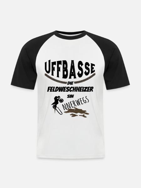 Uffbasse Feldweschheizer - Männer Baseball-T-Shirt - Weiß/Schwarz