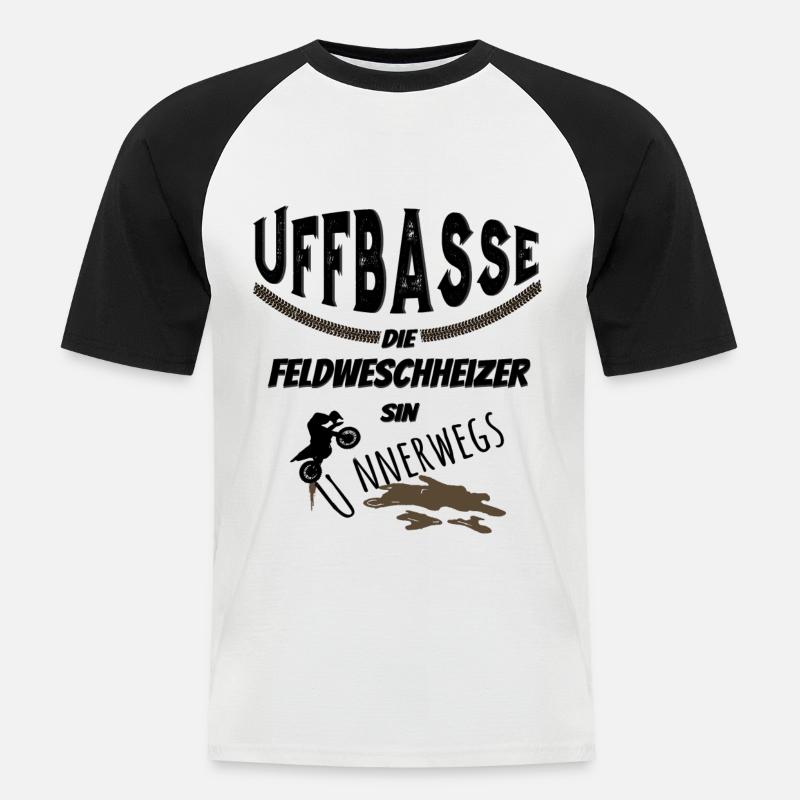Uffbasse Feldweschheizer - Männer Baseball-T-Shirt - Weiß/Schwarz