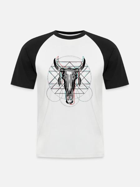 Geometrical Glitch, Totenkopf, Glitch effekt - Männer Baseball-T-Shirt - Weiß/Schwarz