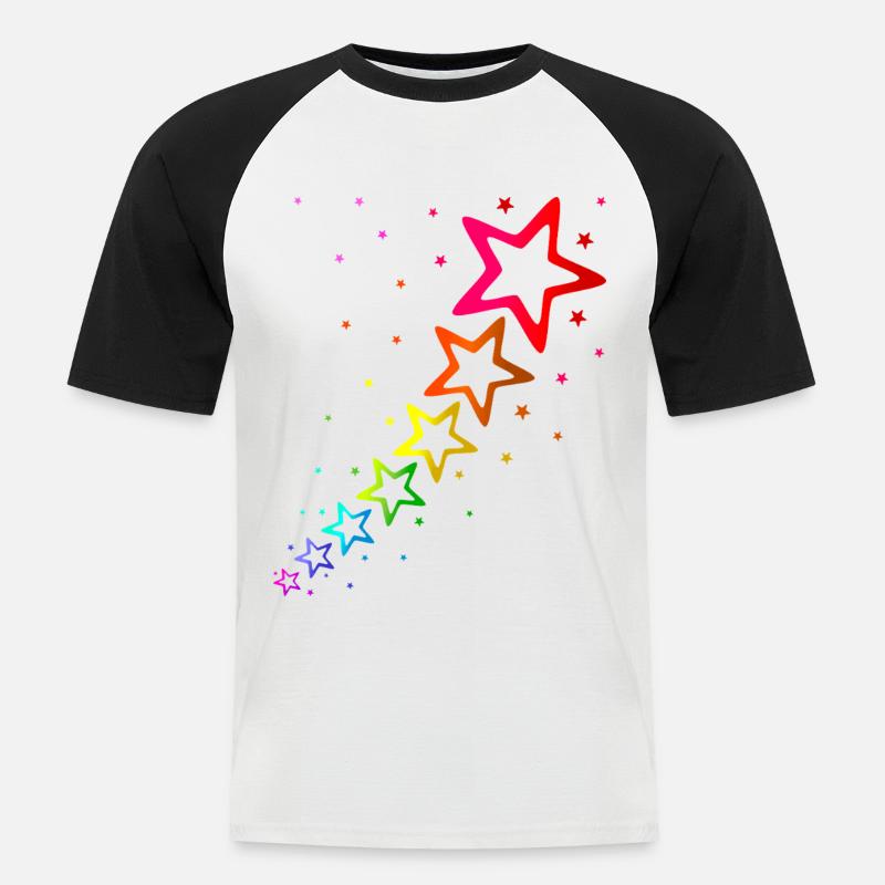 bunte Sterne Regenbogenfarben - Männer Baseball-T-Shirt - Weiß/Schwarz
