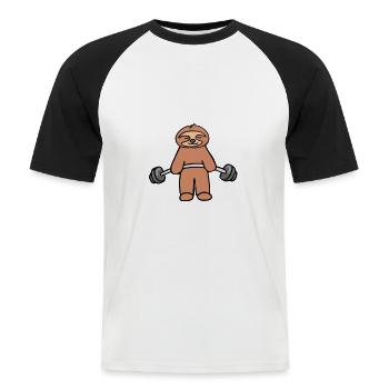 Faultier mit einer Hantel - Männer Baseball-T-Shirt - Weiß/Schwarz - Vorne - Nik (191cm)