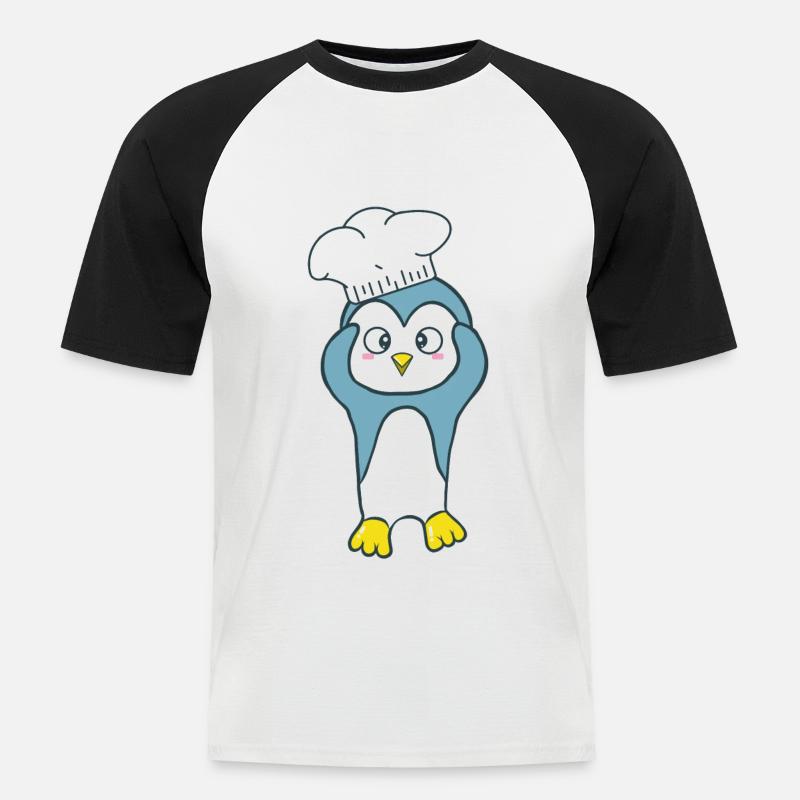 Pinguin mit einer Kochmütze - Männer Baseball-T-Shirt - Weiß/Schwarz