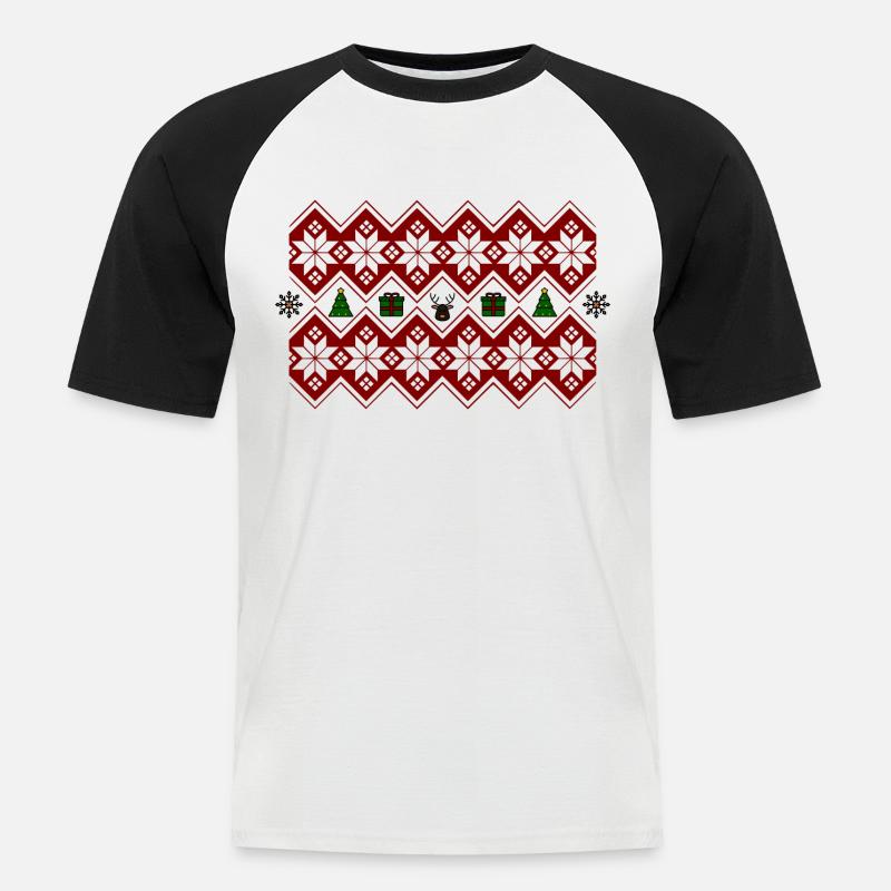 Weihnachten Weihnachtspulli Elch Baum Geschenk - Männer Baseball-T-Shirt - Weiß/Schwarz