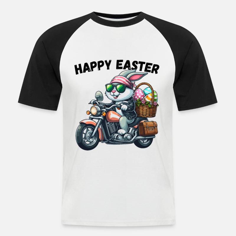 Happy Easter Bunny Motorcycle Cool Biker Easter Bunny - Men's Baseball T-Shirt - white/black