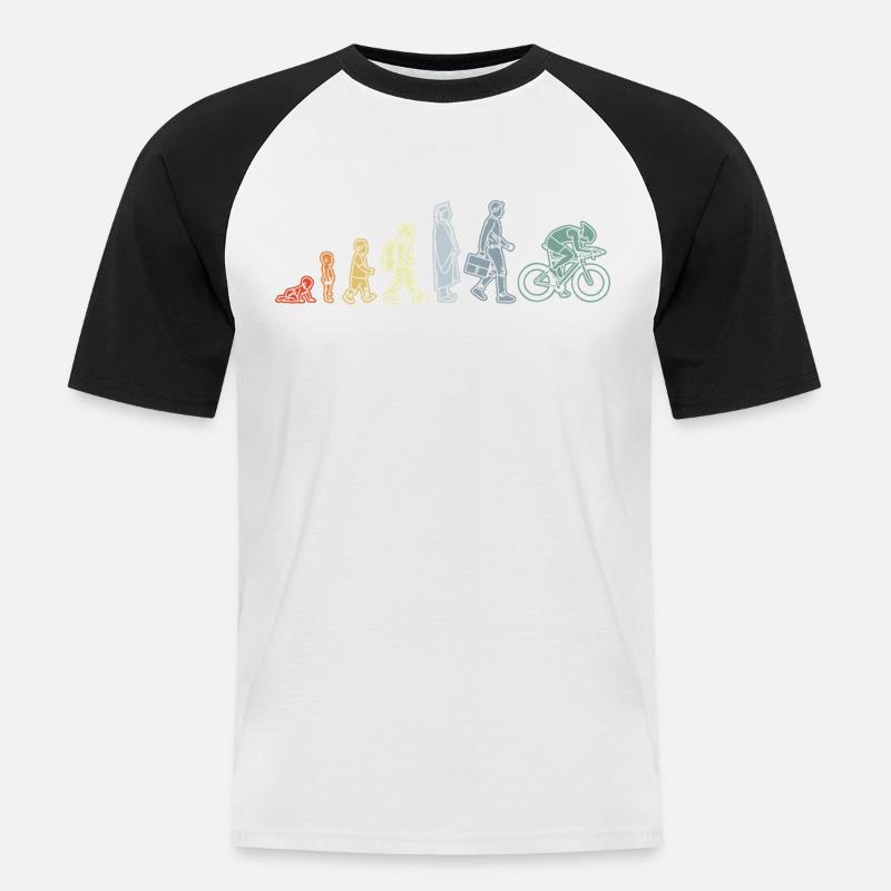 Radfahrer Evolution - Männer Baseball-T-Shirt - Weiß/Schwarz