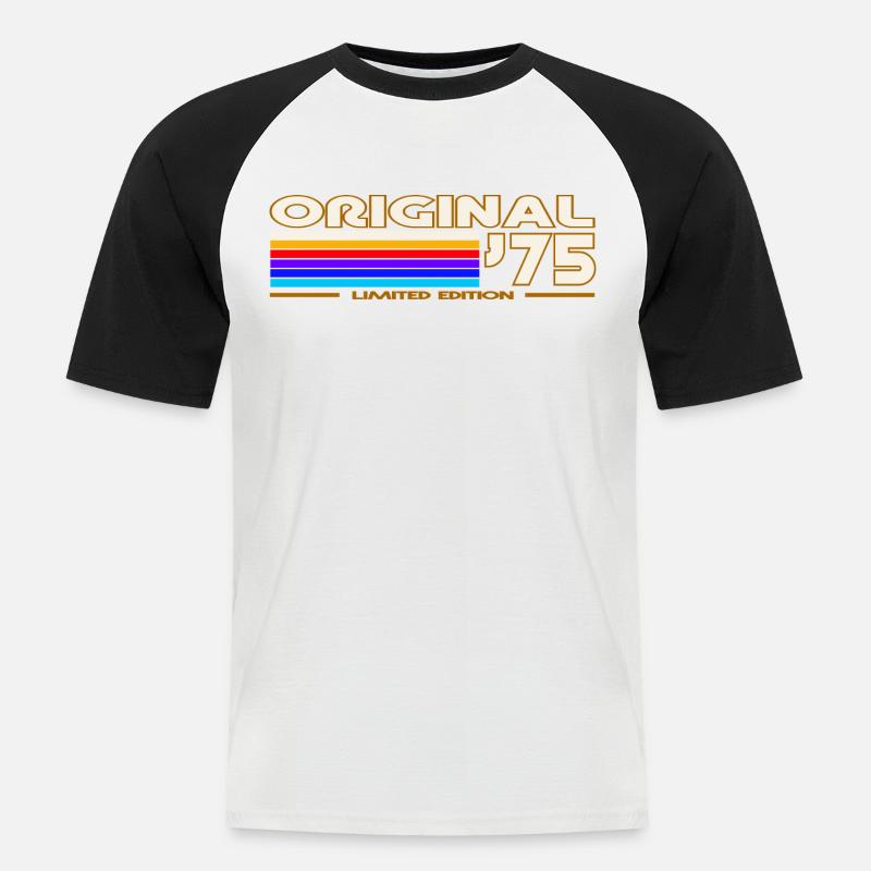 Originaler 75er Rainbow Retro - Männer Baseball-T-Shirt - Weiß/Schwarz