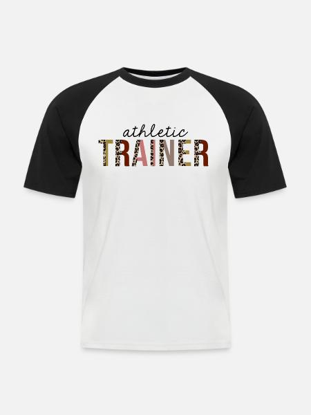 Athletischer Trainer-Leopard-Druck lustig - Männer Baseball-T-Shirt - Weiß/Schwarz