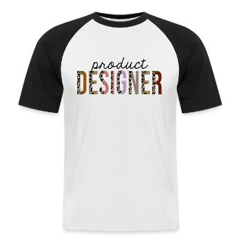 Product designer Leopard Print Funny - Men's Baseball T-Shirt - white/black - Front - Nik (191cm)