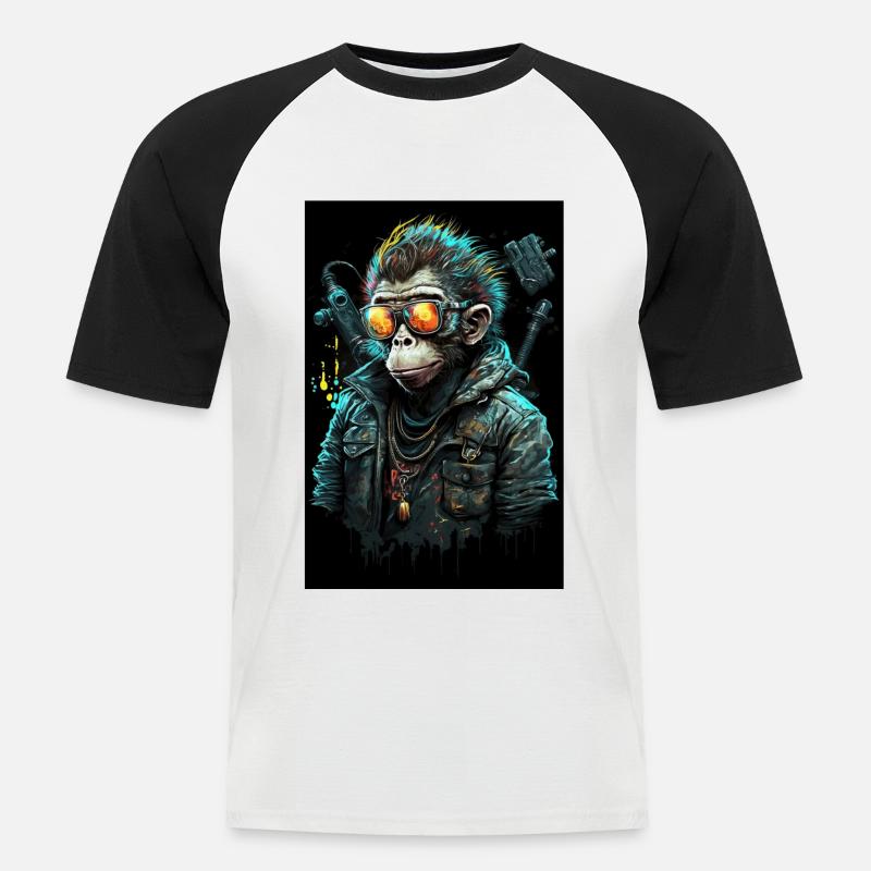 Punk Affe mit Sonnenbrille - Männer Baseball-T-Shirt - Weiß/Schwarz