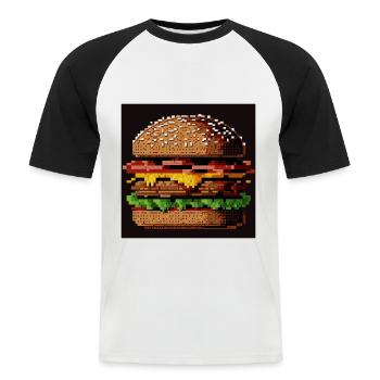 8-Bit Burger, Pixel Art - Men's Baseball T-Shirt - white/black - Front - Nik (191cm)
