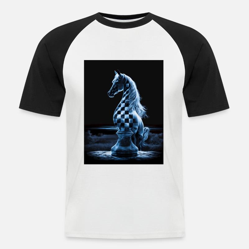Schachritter im Mondschein - Männer Baseball-T-Shirt - Weiß/Schwarz