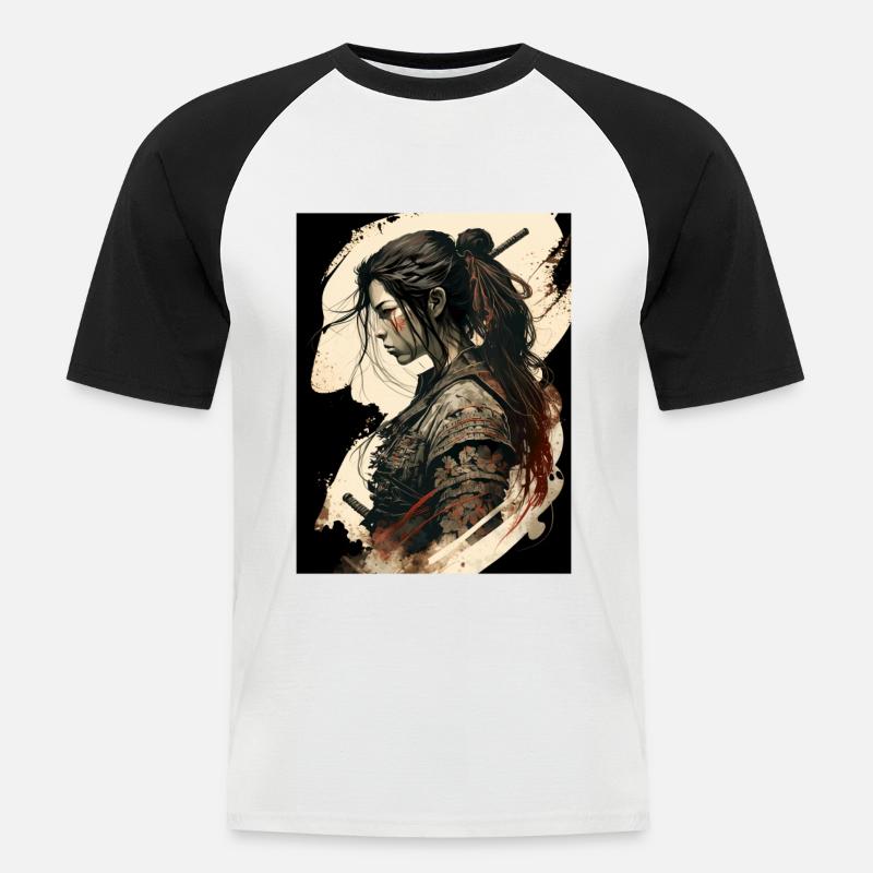Samurai-Kriegerin - Männer Baseball-T-Shirt - Weiß/Schwarz