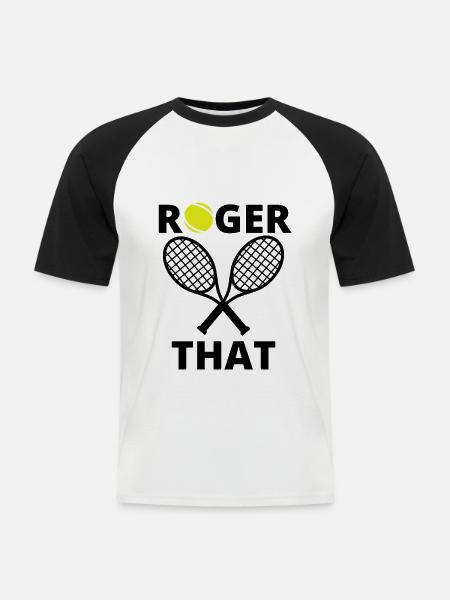 Roger das Tennisgeschenk - Männer Baseball-T-Shirt - Weiß/Schwarz