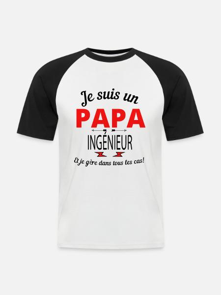 Papa INGÉNIEUR - T-shirt baseball manches courtes Homme - blanc/noir