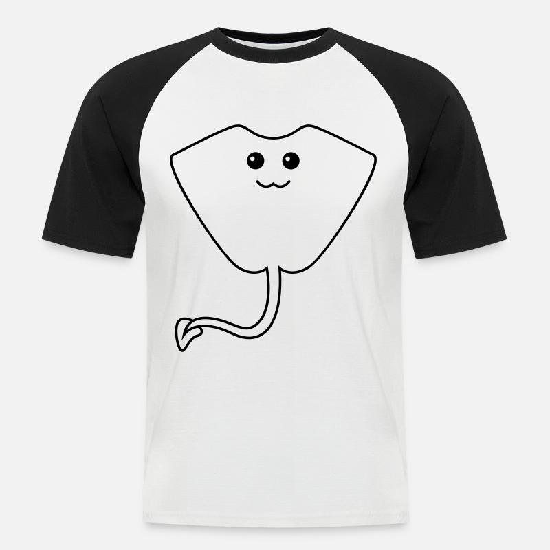 Rochen Comic Tier - Männer Baseball-T-Shirt - Weiß/Schwarz