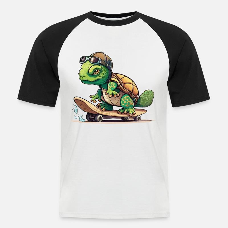 Skateboard-Schildkröte - Männer Baseball-T-Shirt - Weiß/Schwarz