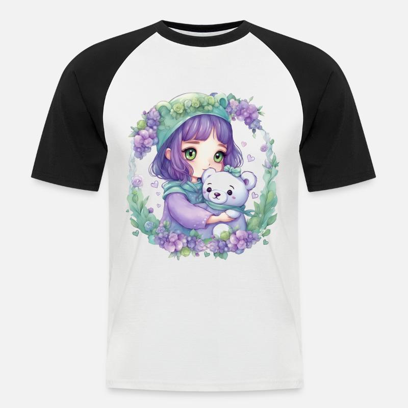 Fee mit Teddybär - Männer Baseball-T-Shirt - Weiß/Schwarz
