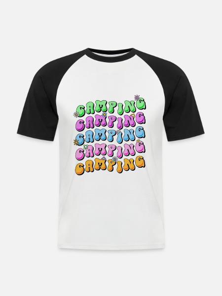 Camping Retro Style 70s Hippie Flower Power - Men's Baseball T-Shirt - white/black