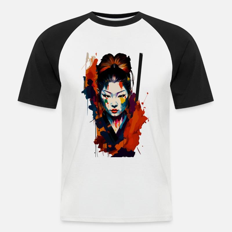 Samurai Warrior - Splash Art - Männer Baseball-T-Shirt - Weiß/Schwarz