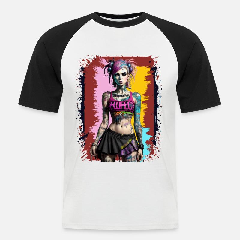 Hübsches Punk-Mädchen - Männer Baseball-T-Shirt - Weiß/Schwarz