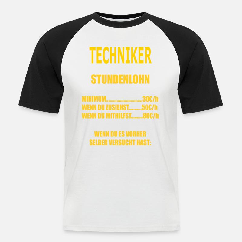 TECHNIKER - Männer Baseball-T-Shirt - Weiß/Schwarz
