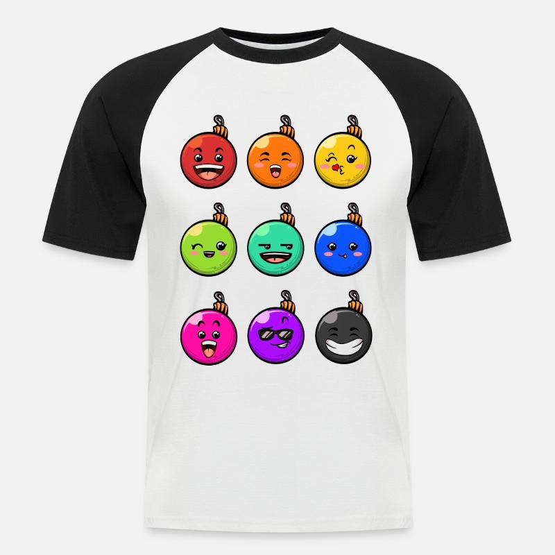 9 Weihnachtskugeln #10/10 Bunt - Männer Baseball-T-Shirt - Weiß/Schwarz