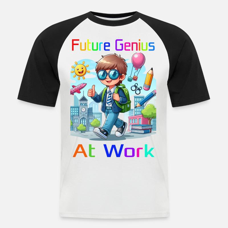 Future Genius at work - Männer Baseball-T-Shirt - Weiß/Schwarz