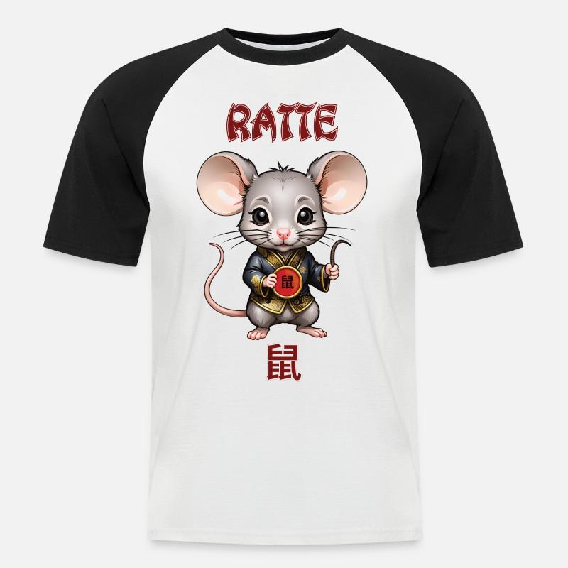 Ratte - chinesisches Sternzeichen - Astrologie - Männer Baseball-T-Shirt - Weiß/Schwarz