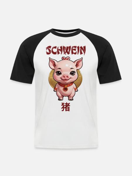 Schwein - chinesisches Sternzeichen - Astrologie - Männer Baseball-T-Shirt - Weiß/Schwarz