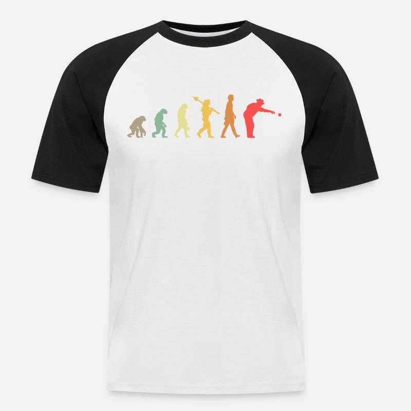 Evolution Boule  - Männer Baseball-T-Shirt - Weiß/Schwarz
