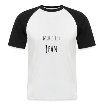Prénom Jean - T-shirt baseball manches courtes Homme - blanc/noir - Devant - Nik (191cm)