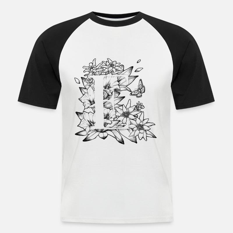 Initiale E - Männer Baseball-T-Shirt - Weiß/Schwarz