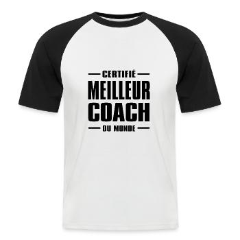CERTIFIÉ MEILLEUR COACH DU MONDE - T-shirt baseball manches courtes Homme - blanc/noir - Devant - Nik (191cm)