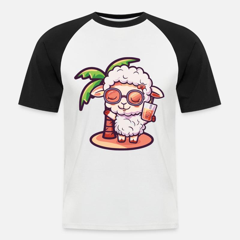 Schaf Sommer Strand Comic - Männer Baseball-T-Shirt - Weiß/Schwarz