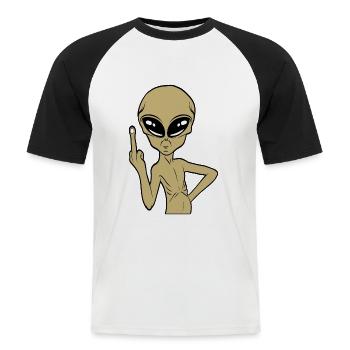 Sarcastic Design Fuck You T-shirt Design Aliens - Mannen baseballshirt korte mouw - wit/zwart - Voor - Nik (191cm)