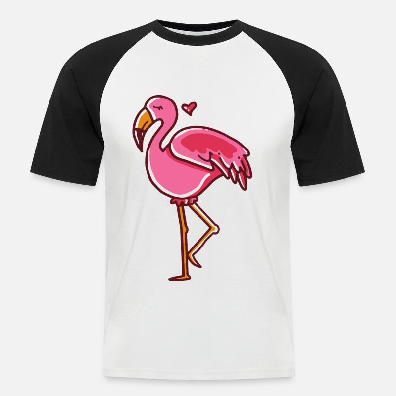 Flamingo Herz rosa Geschenk - Männer Baseball-T-Shirt - Weiß/Schwarz