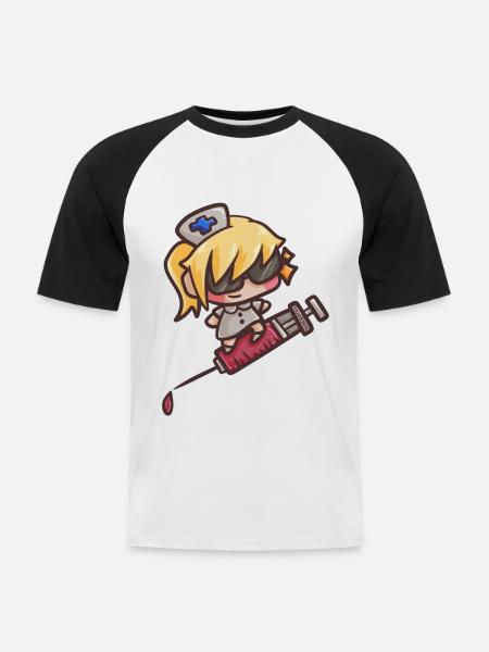 Nurse doctor syringe blood cartoon gift - Men's Baseball T-Shirt - white/black