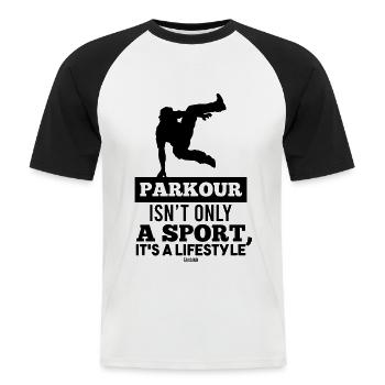 Parkour freerunning sport - T-shirt baseball manches courtes Homme - blanc/noir - Devant - Nik (191cm)