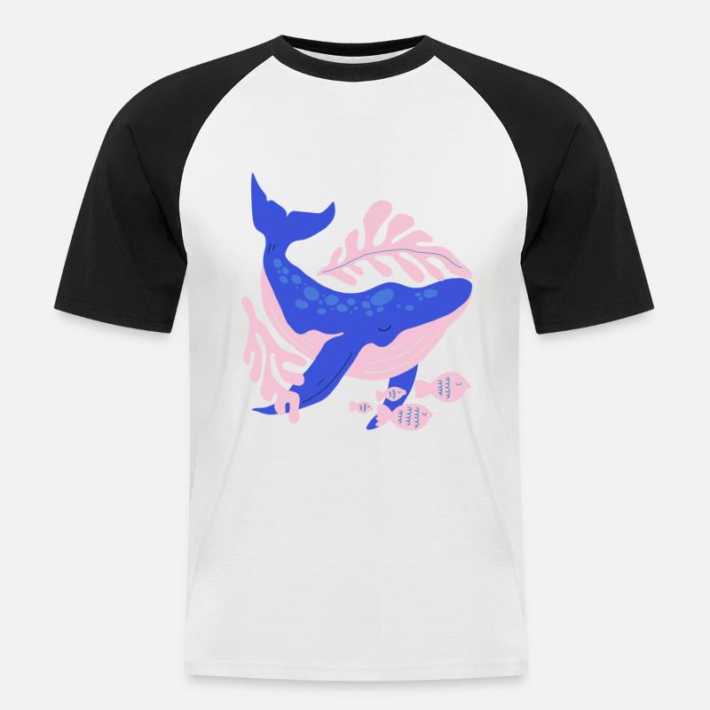 Rosa und blauer Wal - Männer Baseball-T-Shirt - Weiß/Schwarz