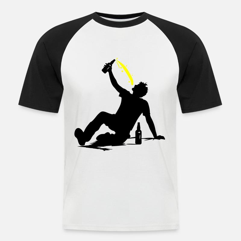 Drinking Bier Silhouette - Männer Baseball-T-Shirt - Weiß/Schwarz
