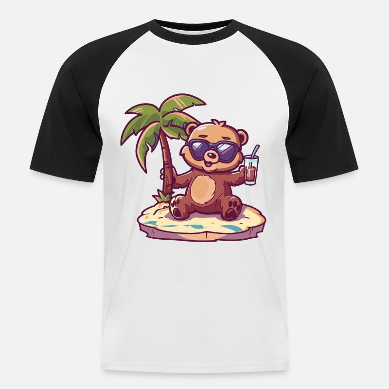 Bear Summer Beach Comic - Men's Baseball T-Shirt - white/black