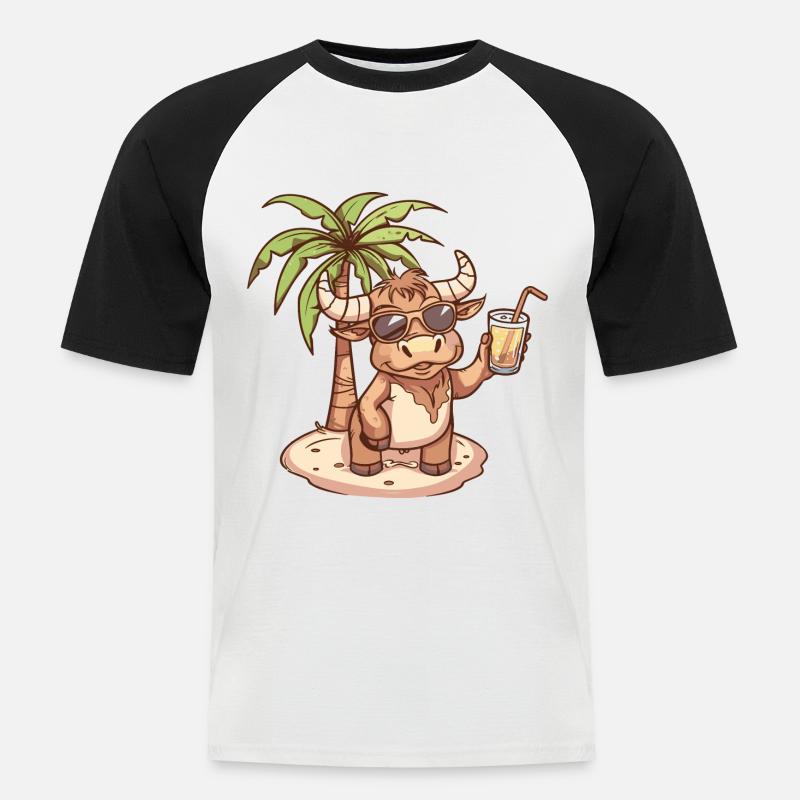 Stier Sommer Strand Comic - Männer Baseball-T-Shirt - Weiß/Schwarz