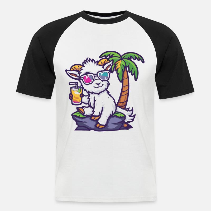 Bergziege Sommer Strand Comic - Männer Baseball-T-Shirt - Weiß/Schwarz