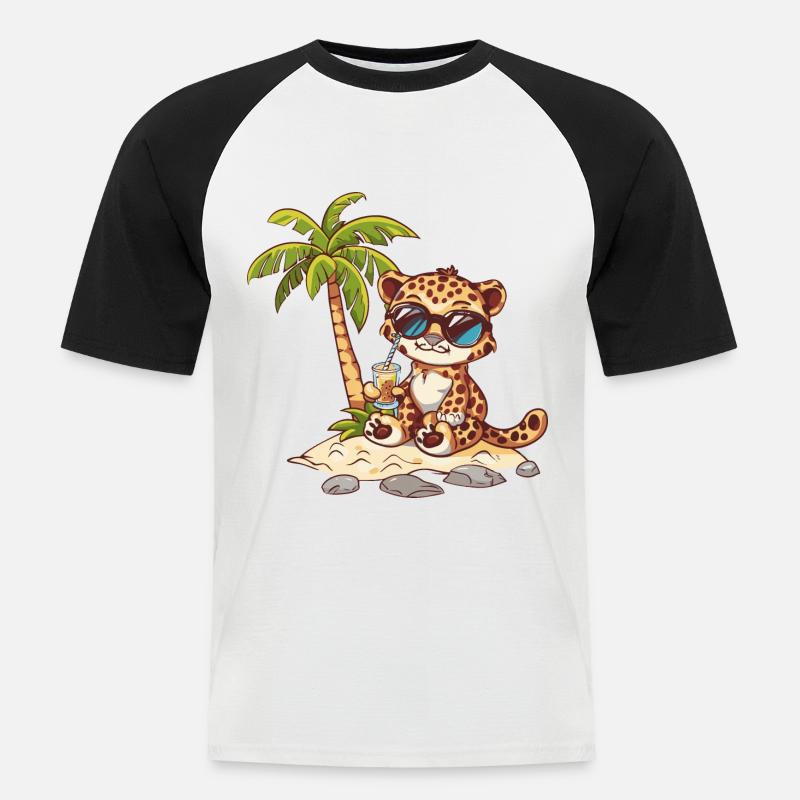 Leopard Sommer Strand Comic - Männer Baseball-T-Shirt - Weiß/Schwarz