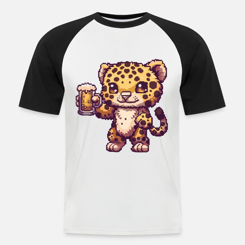 Leopard Bier Pixel - Männer Baseball-T-Shirt - Weiß/Schwarz