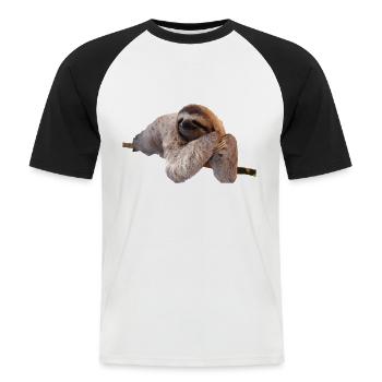 Faultier Sloth Geschenk Idee - Männer Baseball-T-Shirt - Weiß/Schwarz - Vorne - Nik (191cm)