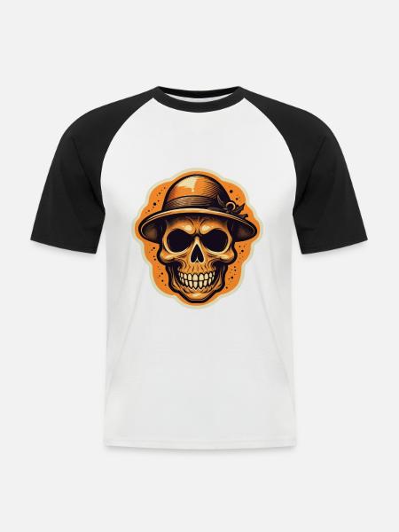 Halloween-Totenschädel mit Hut - Männer Baseball-T-Shirt - Weiß/Schwarz