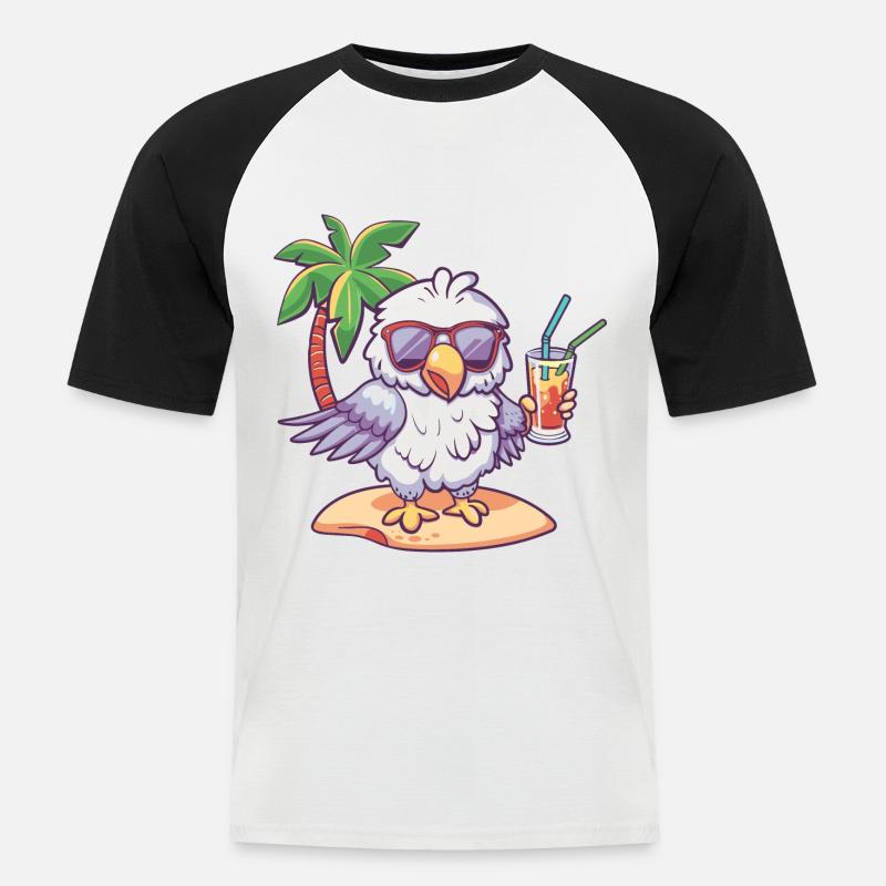 Eagle Summer Beach Comic - Men's Baseball T-Shirt - white/black